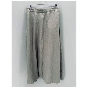Muji Hemp Skirt Elastic Waist Midi Length‎ Womens M Pale Green Modern Minimalist